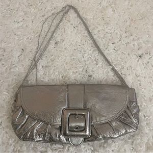 Silver metallic clutch purse